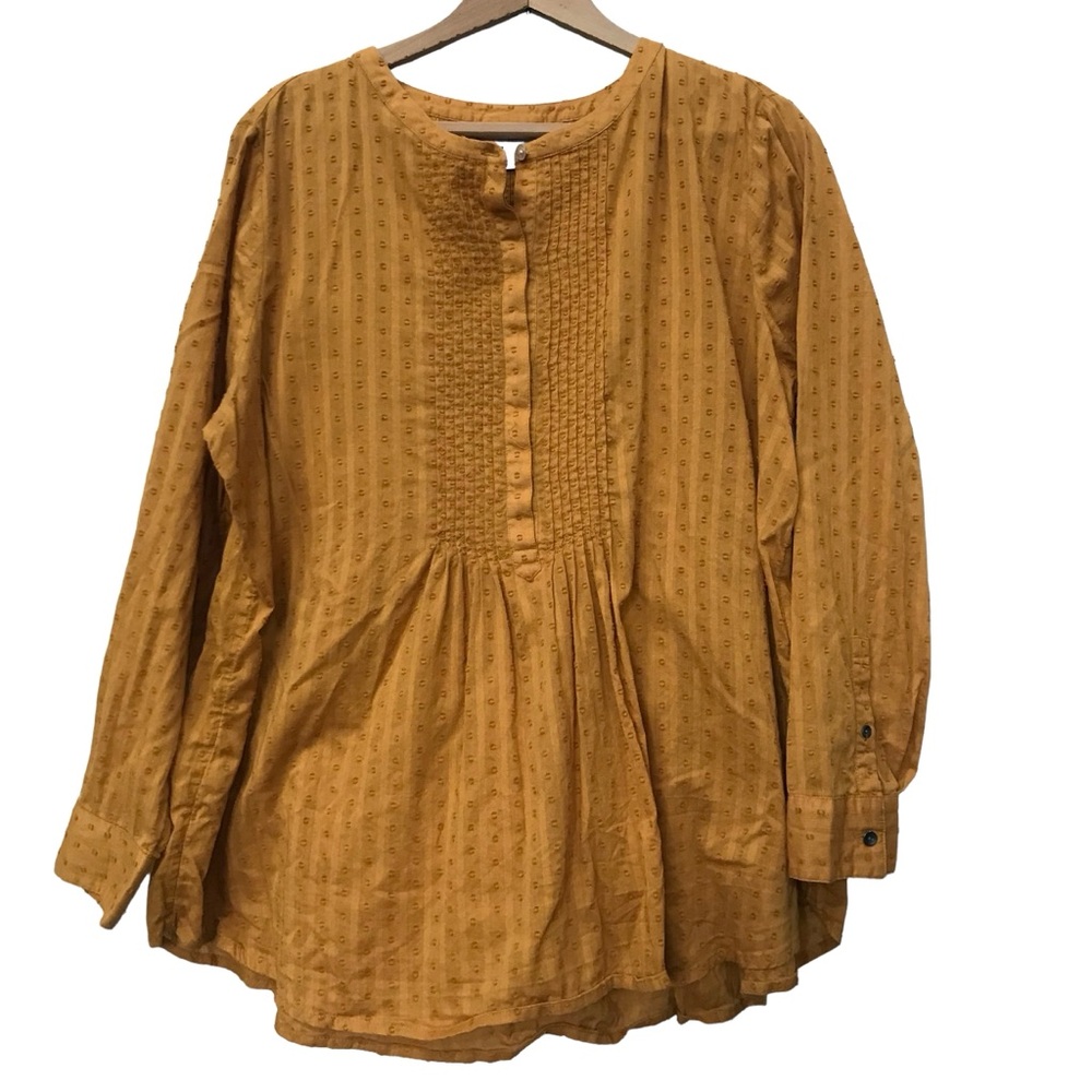 J Jill Mustard Swiss Dot Pleated Blouse size M Petite PM